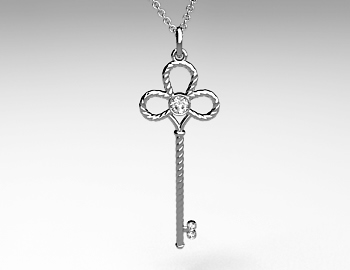 18k White Gold Intertwined Diamond Key Pendant (0.07ctw)